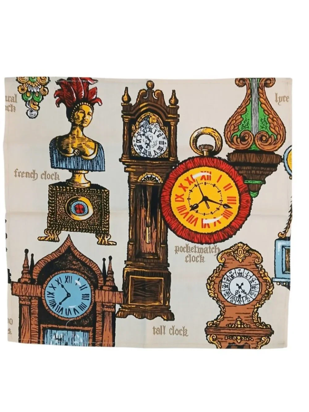 Retro Clock Cloth Napkins Set of 5 Novelty Timepiece Print 15x14.5